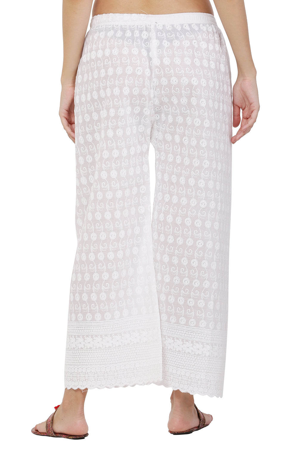 PAVONINE White Color Full Chikankari Cotton Fabric Sharara For Women | Grocsy