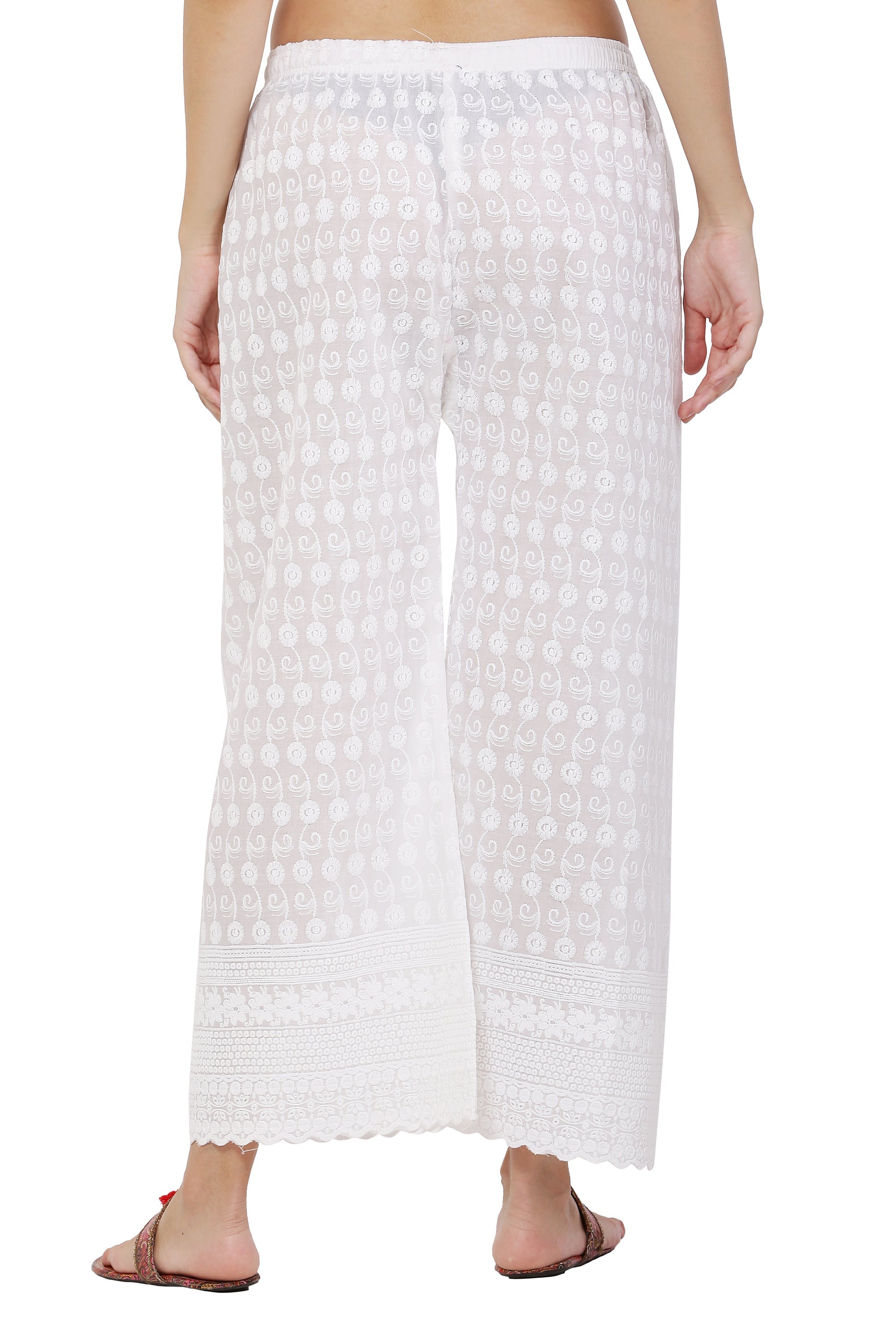 PAVONINE White Color Full Chikankari Cotton Fabric Sharara For Women | Grocsy