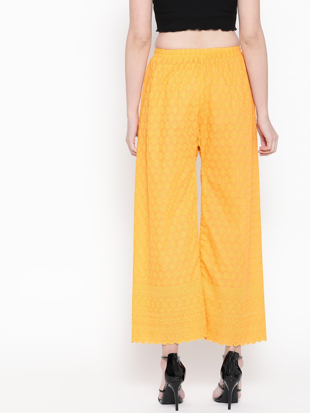 PAVONINE Yellow Color Full Chikankari Cotton Fabric Palazzo For Women | Grocsy