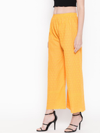 PAVONINE Yellow Color Full Chikankari Cotton Fabric Palazzo For Women | Grocsy