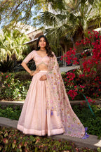 Lorenvalley Light Pink Gold Crush Fabric Sequins and Thread Embroidery All Over Butties Work Lehenga choli | Grocsy
