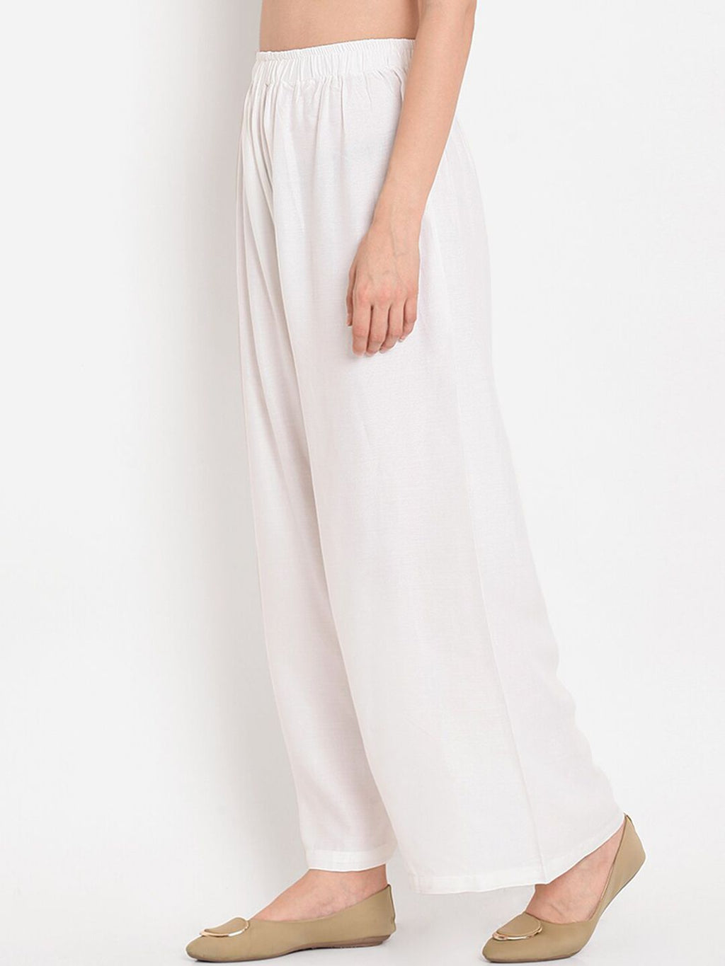 TAG 7 Women White Solid Straight Palazzos | Grocsy