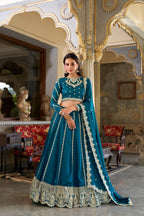 Lorenvalley Rama Vichitra Silk Sequins and Thread Embroidery Work Lehenga Choli | Grocsy