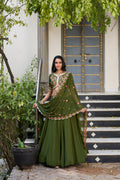 Lorenvalley Mehendi Georgette Plain Lehenga with Sequins and Thread Embroidery Work Choli Dupatta | Grocsy