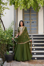 Lorenvalley Mehendi Georgette Plain Lehenga with Sequins and Thread Embroidery Work Choli Dupatta | Grocsy