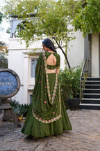 Lorenvalley Mehendi Georgette Plain Lehenga with Sequins and Thread Embroidery Work Choli Dupatta | Grocsy