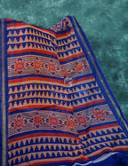 Light Orange And Ink Blue Colour Printed Semi Chanderi Saree By Gayathri Reddy Designer Studio | Grocsy