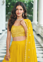Anaita Yellow Georgette Stitched Lehenga Choli With Sequence & Thread Work | Grocsy