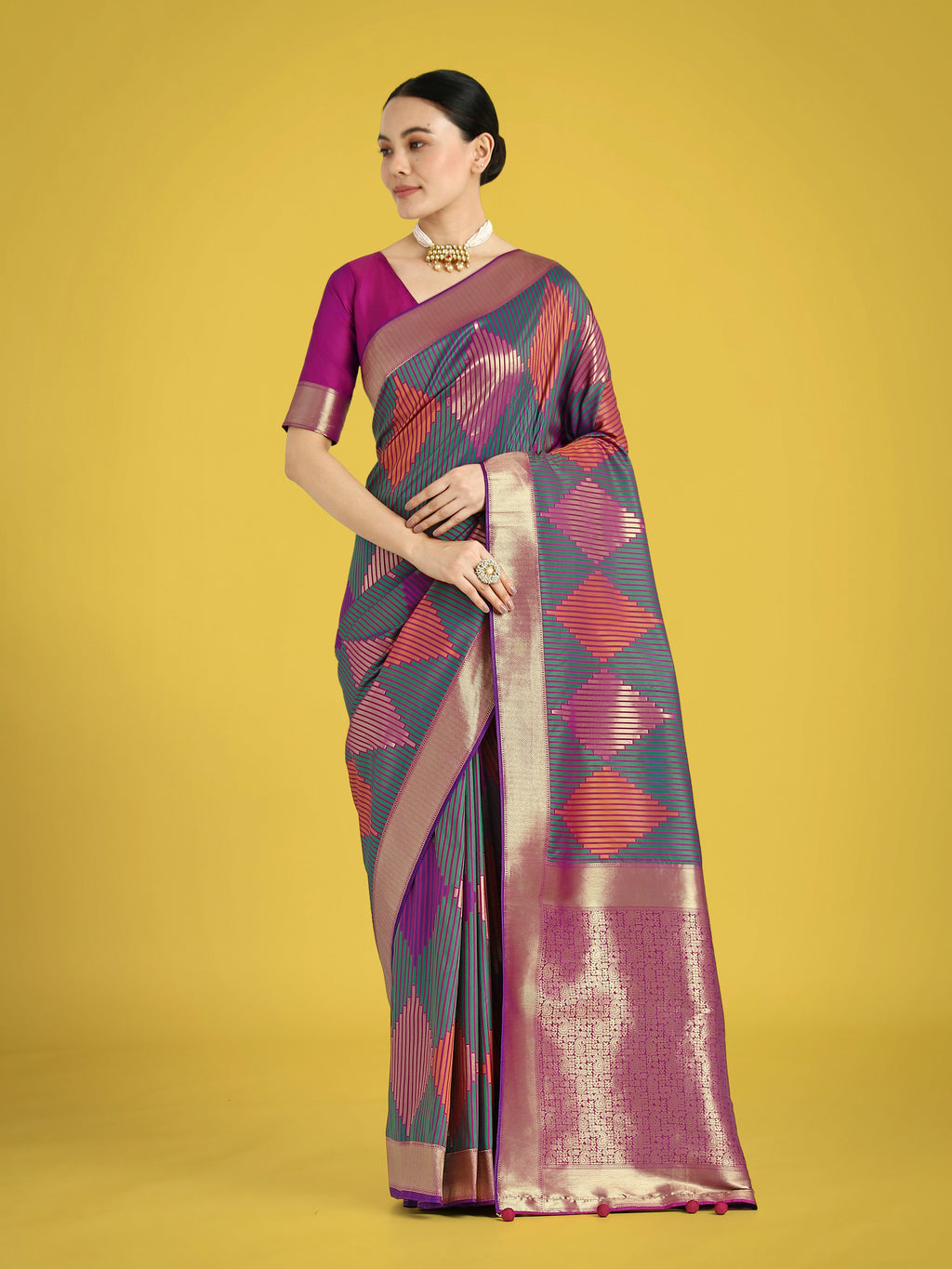 Monjolika Fashion Multi Colour Banarasi Silk Zari Weaving Classic Saree | Grocsy