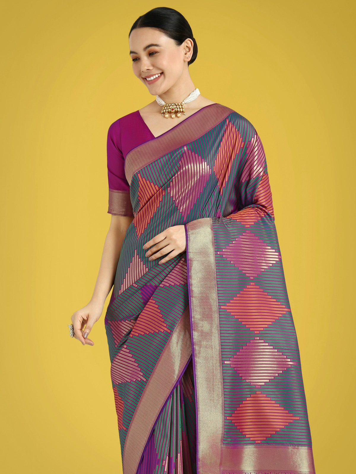 Monjolika Fashion Multi Colour Banarasi Silk Zari Weaving Classic Saree | Grocsy