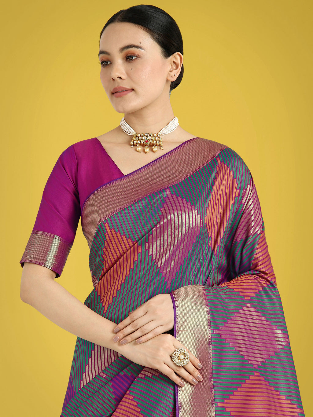 Monjolika Fashion Multi Colour Banarasi Silk Zari Weaving Classic Saree | Grocsy