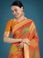 Monjolika Fashion Orange Colour Banarasi Silk Zari Weaving Classic Saree | Grocsy