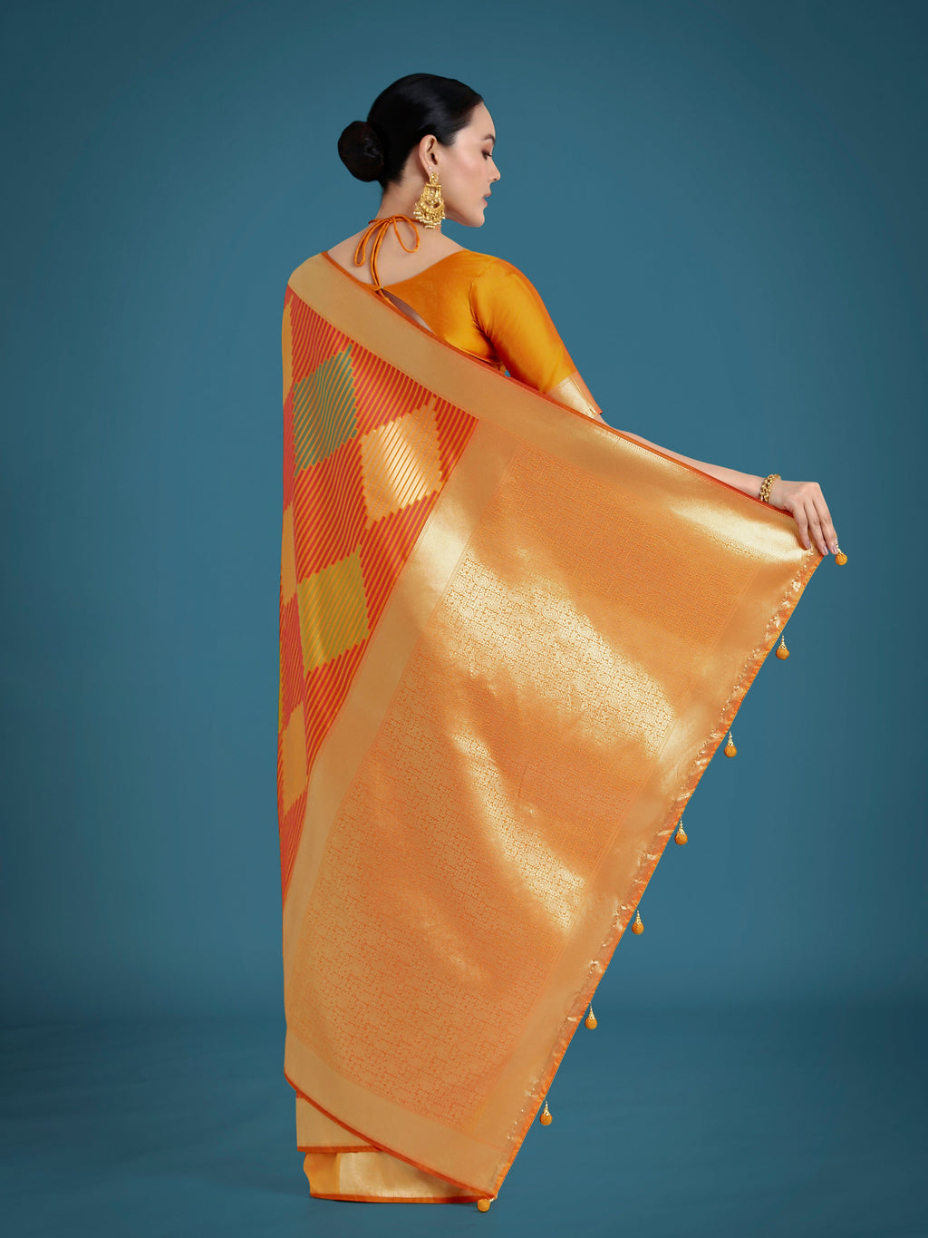 Monjolika Fashion Orange Colour Banarasi Silk Zari Weaving Classic Saree | Grocsy