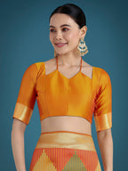 Monjolika Fashion Orange Colour Banarasi Silk Zari Weaving Classic Saree | Grocsy