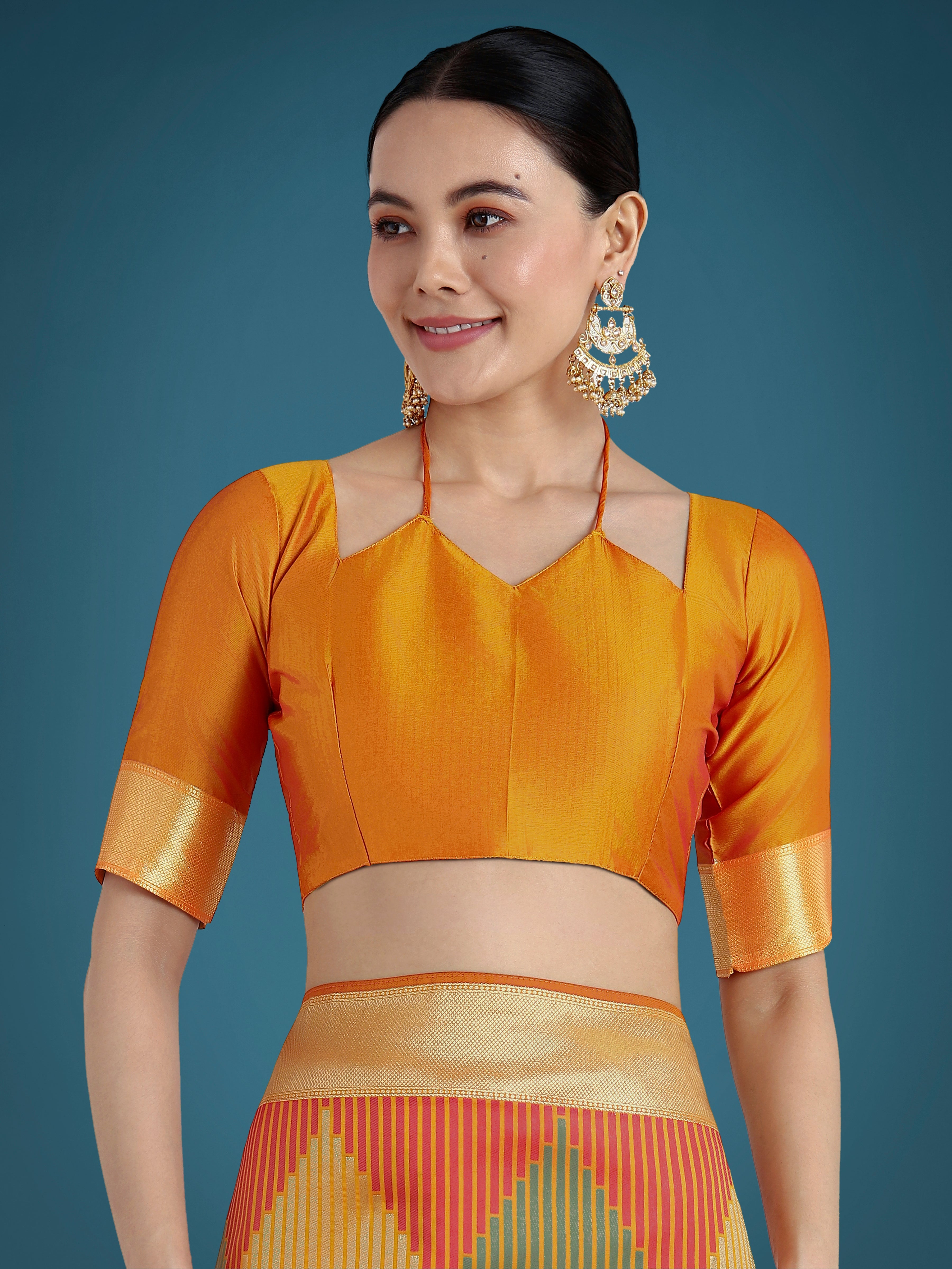 Monjolika Fashion Orange Colour Banarasi Silk Zari Weaving Classic Saree | Grocsy