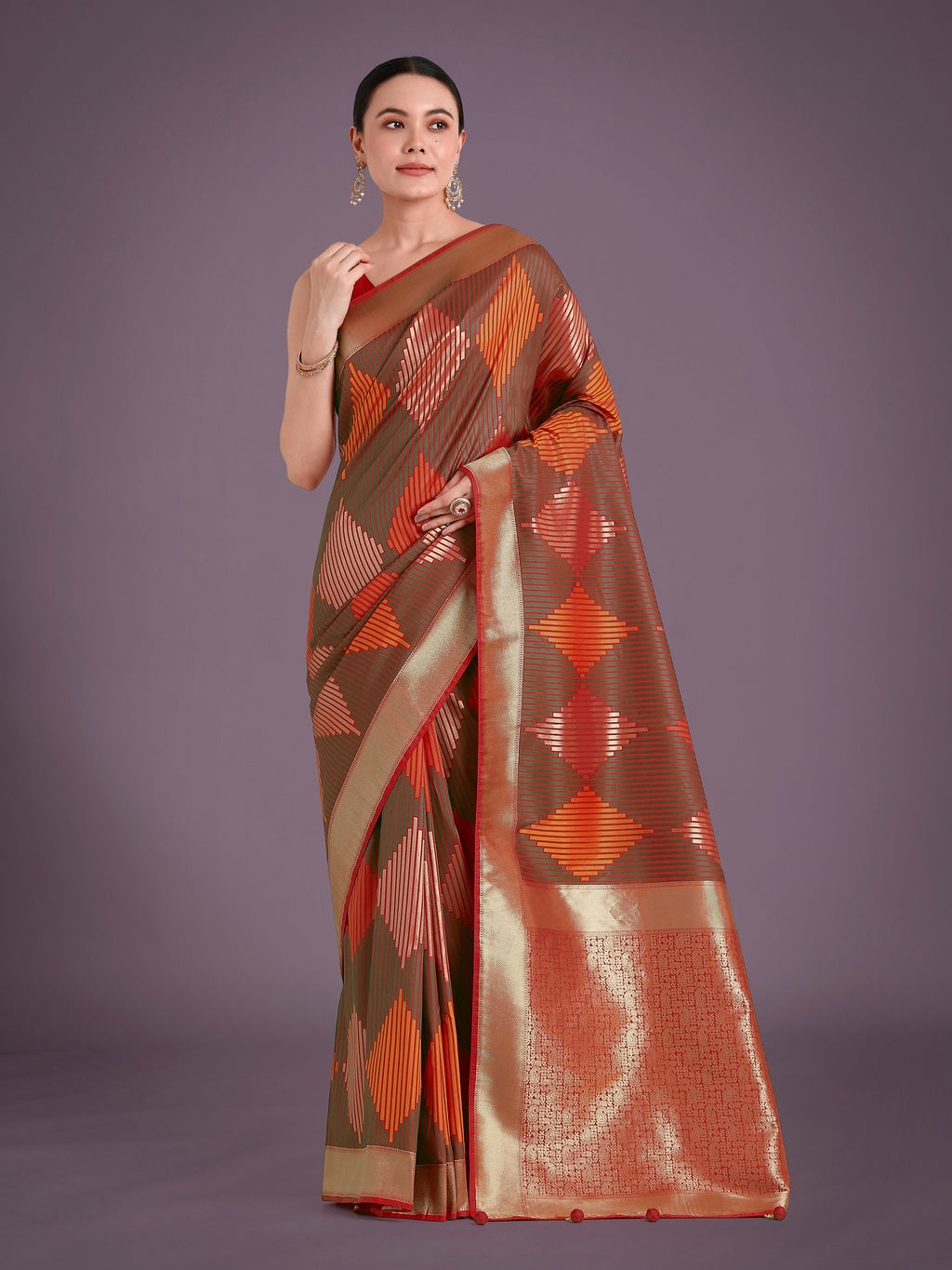 Monjolika Fashion Red Colour Banarasi Silk Zari Weaving Classic Saree | Grocsy