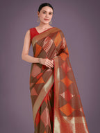 Monjolika Fashion Red Colour Banarasi Silk Zari Weaving Classic Saree | Grocsy