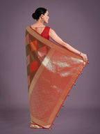 Monjolika Fashion Red Colour Banarasi Silk Zari Weaving Classic Saree | Grocsy