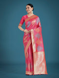 Monjolika Fashion Light Pink Colour Banarasi Silk Zari Weaving Classic Saree | Grocsy
