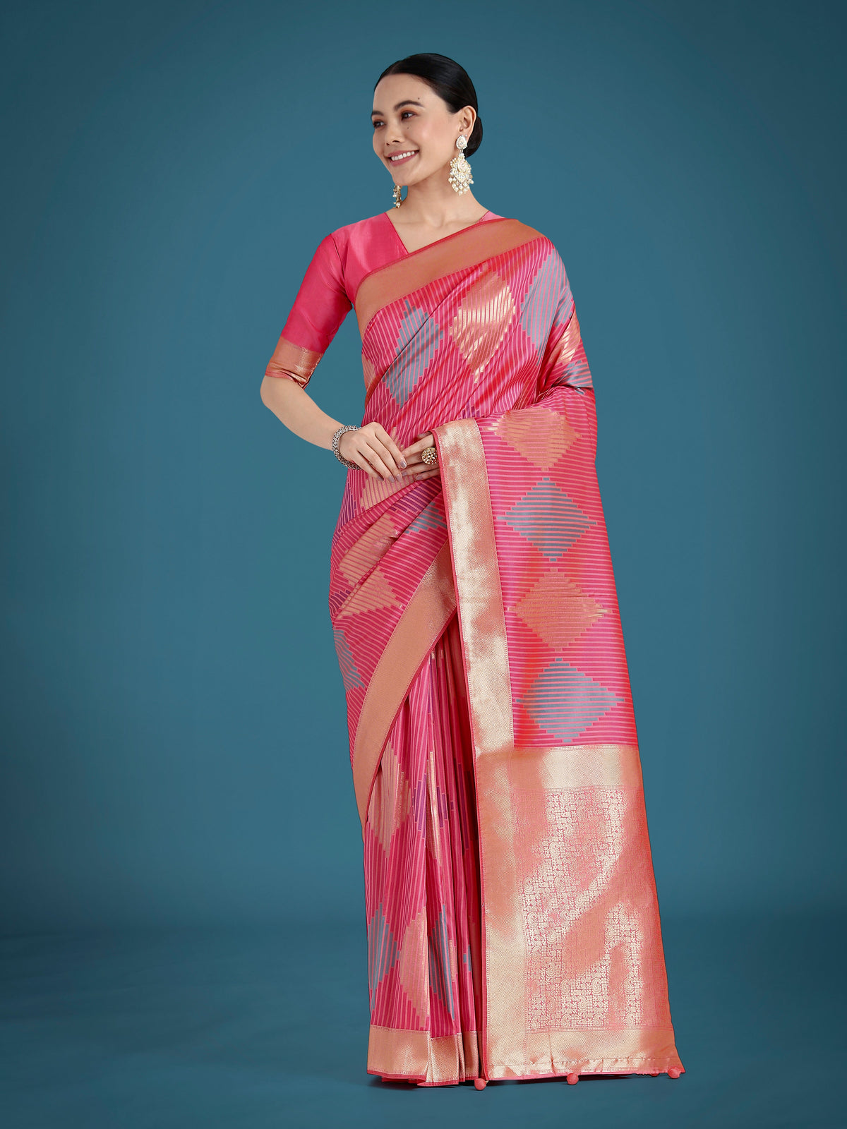 Monjolika Fashion Light Pink Colour Banarasi Silk Zari Weaving Classic Saree | Grocsy