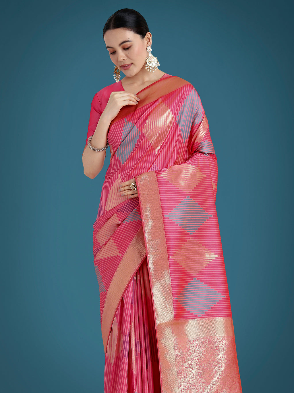 Monjolika Fashion Light Pink Colour Banarasi Silk Zari Weaving Classic Saree | Grocsy