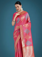 Monjolika Fashion Light Pink Colour Banarasi Silk Zari Weaving Classic Saree | Grocsy