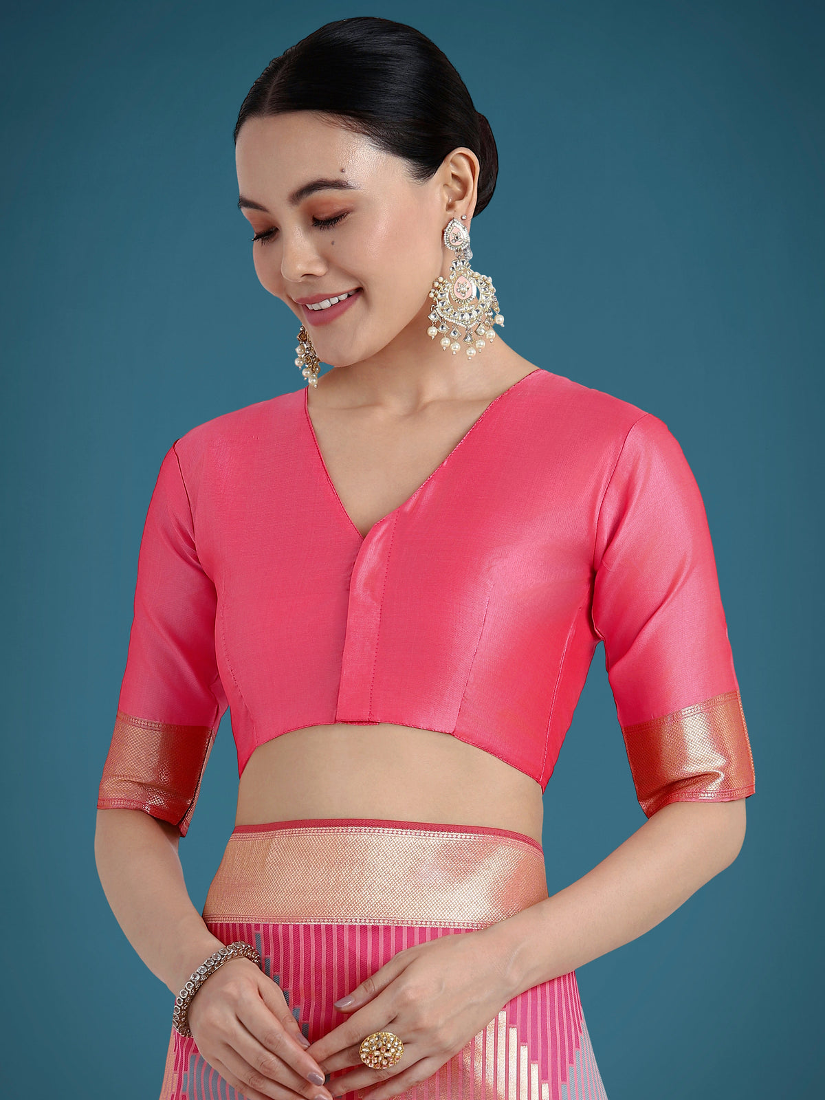 Monjolika Fashion Light Pink Colour Banarasi Silk Zari Weaving Classic Saree | Grocsy