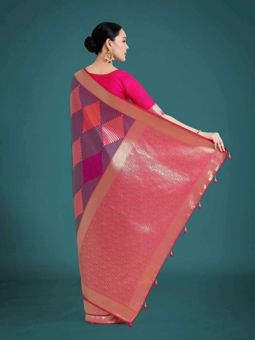 Monjolika Fashion Pink Colour Banarasi Satin Silk Zari Weaving Classic Saree | Grocsy