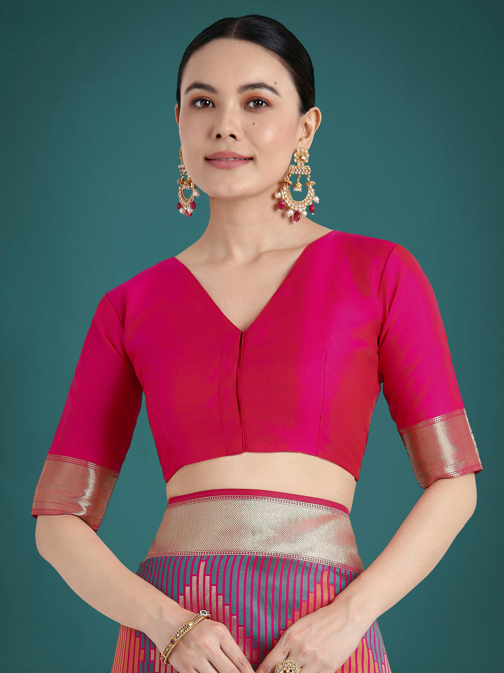 Monjolika Fashion Pink Colour Banarasi Satin Silk Zari Weaving Classic Saree | Grocsy