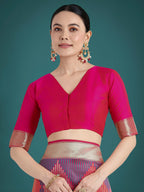 Monjolika Fashion Pink Colour Banarasi Satin Silk Zari Weaving Classic Saree | Grocsy