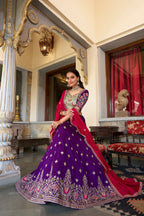 Lorenvalley Purple Vichitra Silk Sequins and Thread Embroidery Work Lehenga Choli with Dupatta | Grocsy