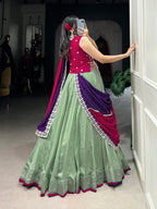 Lorenvalley Seagreen Vichitra Silk Plain With Sequins and Thread Embroidery Work Belt Lehenga Choli | Grocsy