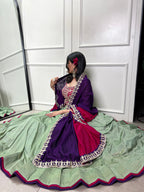 Lorenvalley Seagreen Vichitra Silk Plain With Sequins and Thread Embroidery Work Belt Lehenga Choli | Grocsy