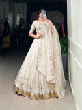 Lorenvalley Off White Silver Glosy Fabric with Sequins and Embroidery with Foil Work Lehenga Choli | Grocsy
