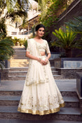 Lorenvalley Offwhite Silver Glosy Fabric Sequins and Embroidery with Foil Work Lehenga Choli with Dupatta | Grocsy