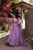Lorenvalley Lavender Vichitra Shimmer Sequins and Thread Embroidery Work Lehenga Choli | Grocsy