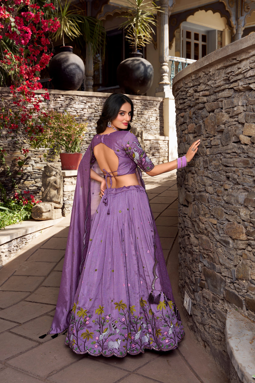 Lorenvalley Lavender Vichitra Shimmer Sequins and Thread Embroidery Work Lehenga Choli | Grocsy