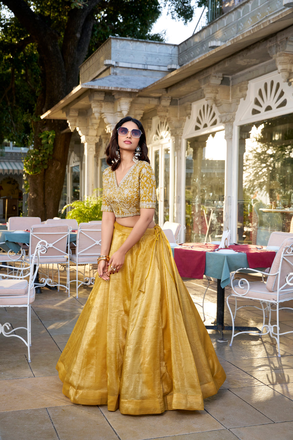 Lorenvalley Mustard Goldie Plain Lehenga with Sequins Thread Embroidery Work Choli | Grocsy