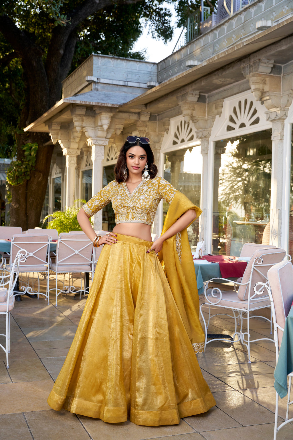 Lorenvalley Mustard Goldie Plain Lehenga with Sequins Thread Embroidery Work Choli | Grocsy