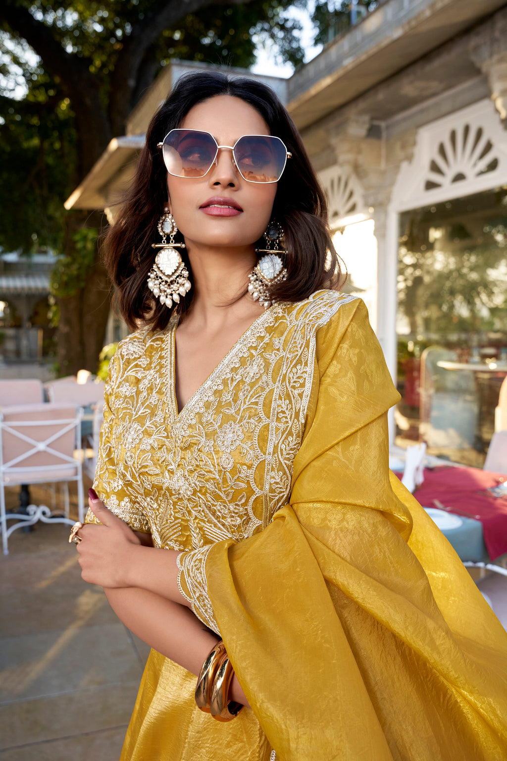 Lorenvalley Mustard Goldie Plain Lehenga with Sequins Thread Embroidery Work Choli | Grocsy