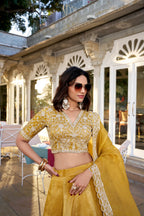 Lorenvalley Mustard Goldie Plain Lehenga with Sequins Thread Embroidery Work Choli | Grocsy