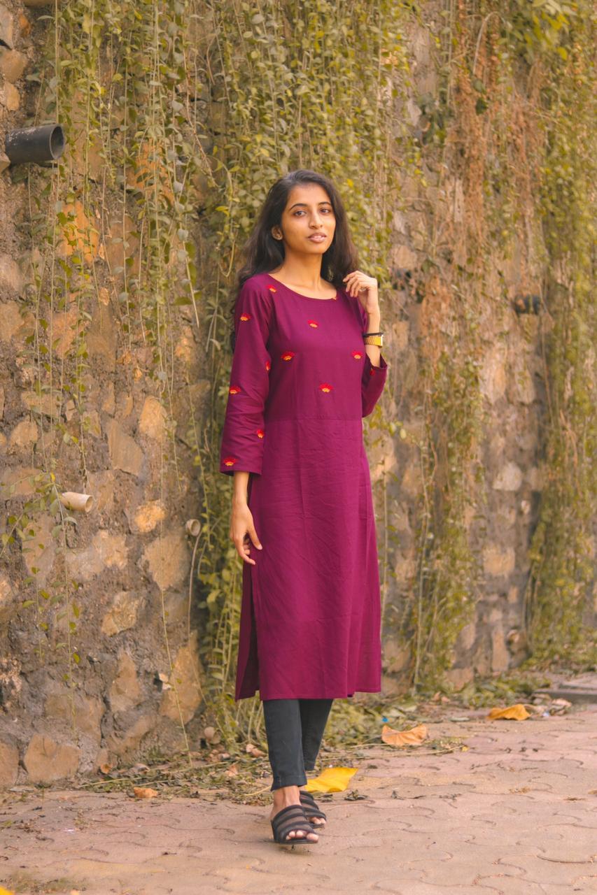 Jompers Women Purple Yoke Design Straight Kurta | Grocsy