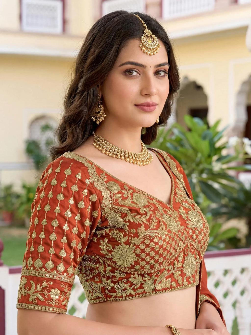 Tulsi Art Captivating Orange Thread Embroidered Silk Wedding Wear Lehenga Choli | Grocsy