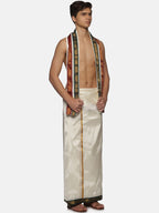 Sethukrishna Men Cream-Coloured Solid Dhotis With Angavastram | Grocsy