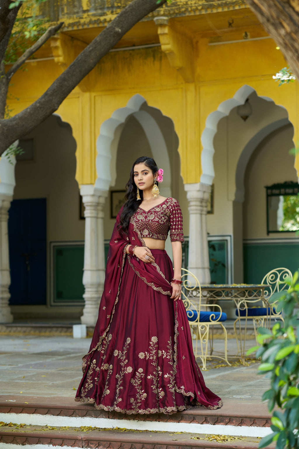 Lorenvalley Fashion Maroon Rangoli Silk Sequins and Thread Embroidery Work Lehenga Choli with Dupatta | Grocsy