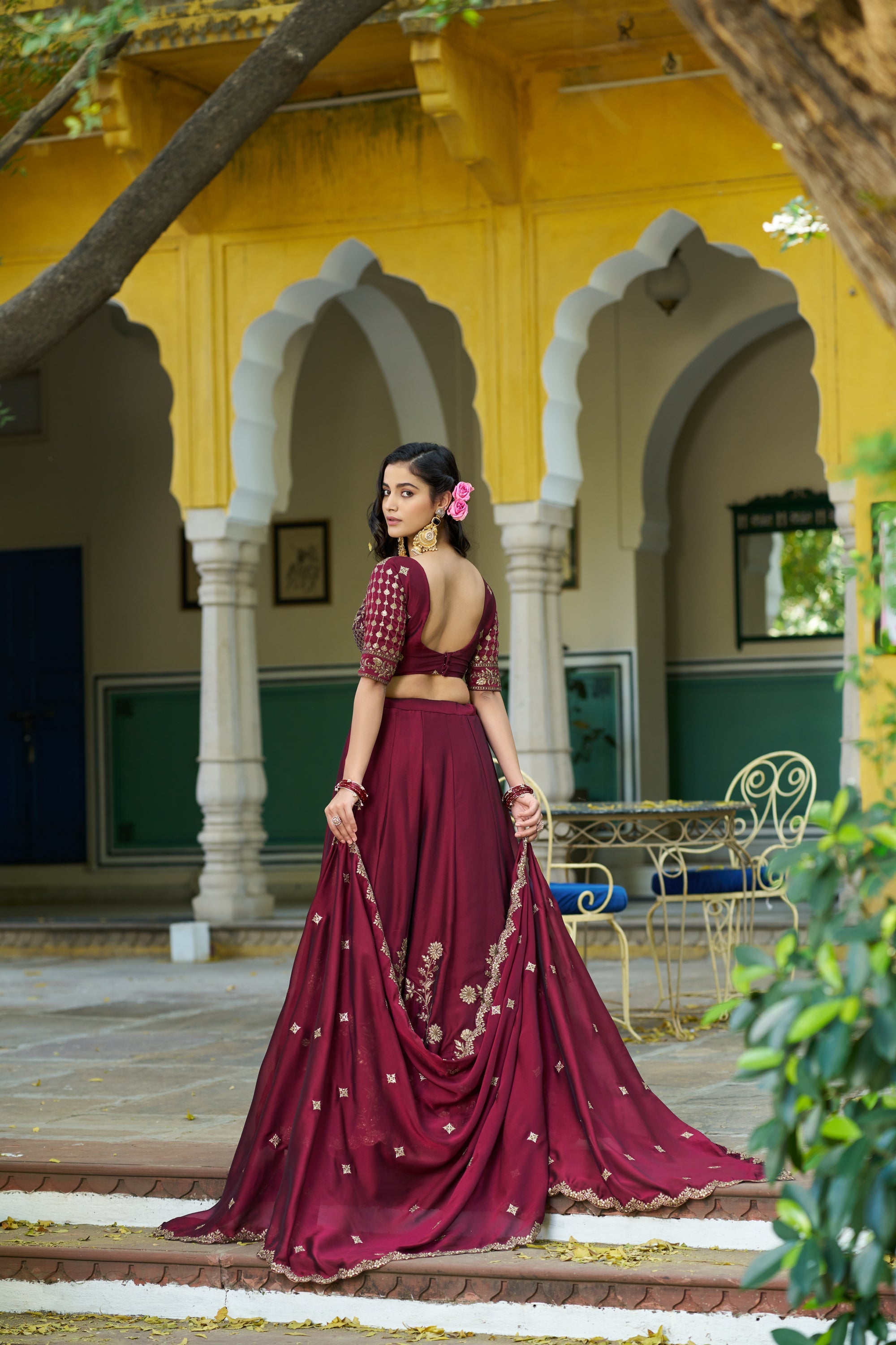 Lorenvalley Fashion Maroon Rangoli Silk Sequins and Thread Embroidery Work Lehenga Choli with Dupatta | Grocsy