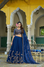 Lorenvalley Fashion Navyblue Rangoli Silk Sequins and Thread Embroidery Work Lehenga Choli with Dupatta | Grocsy