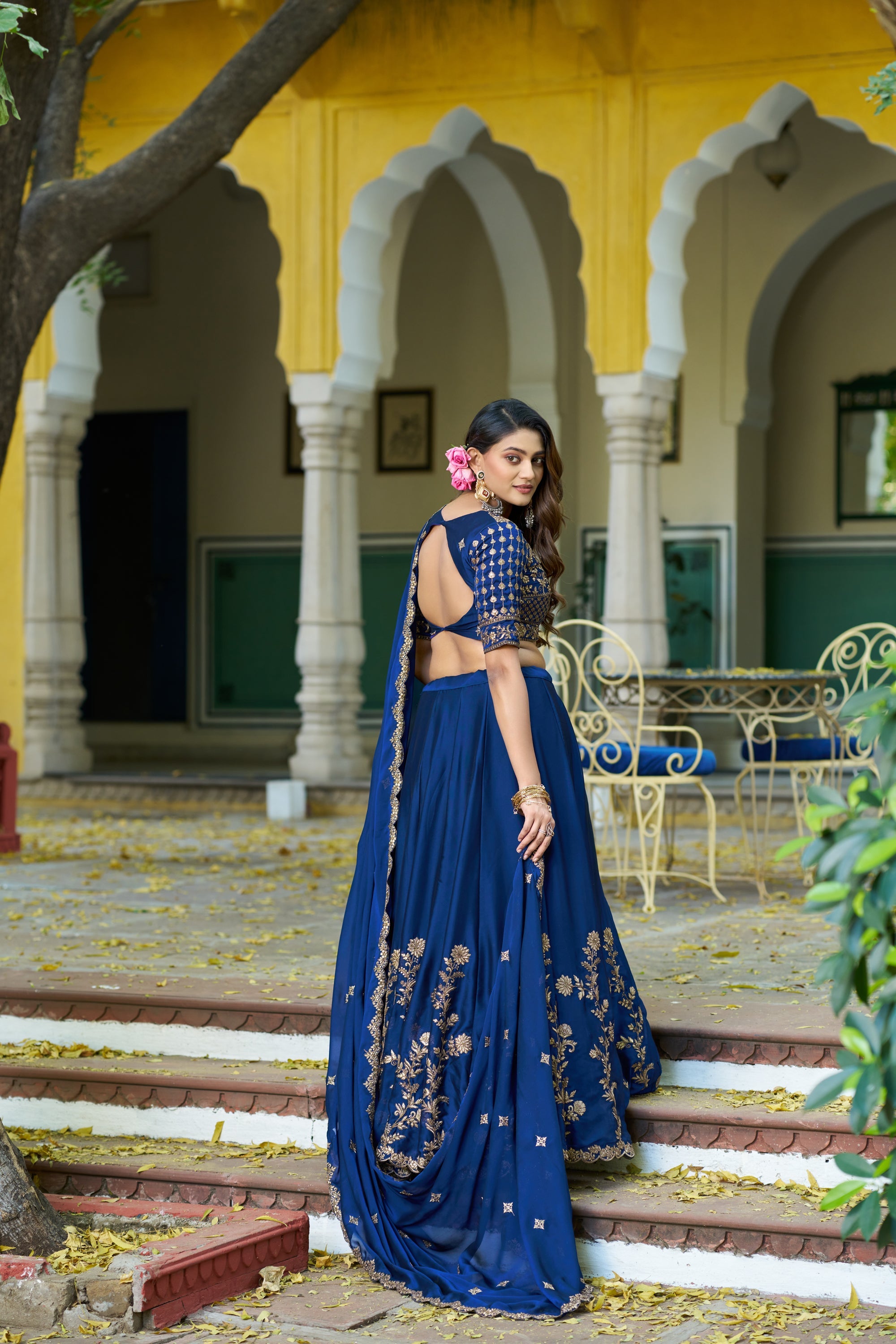Lorenvalley Fashion Navyblue Rangoli Silk Sequins and Thread Embroidery Work Lehenga Choli with Dupatta | Grocsy