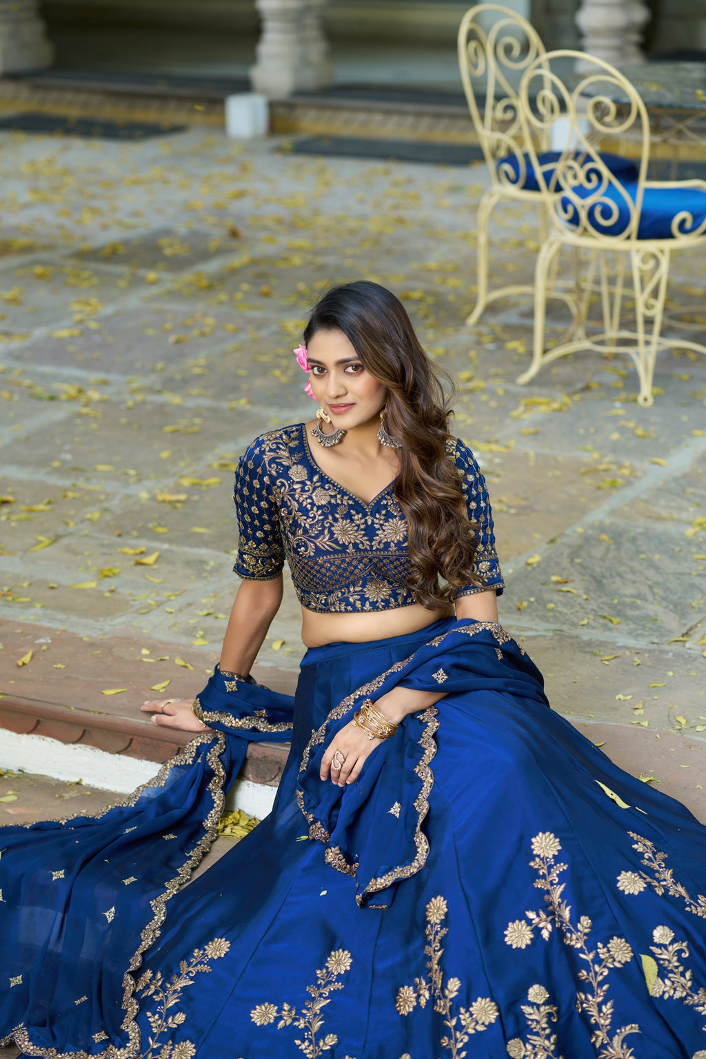 Lorenvalley Fashion Navyblue Rangoli Silk Sequins and Thread Embroidery Work Lehenga Choli with Dupatta | Grocsy
