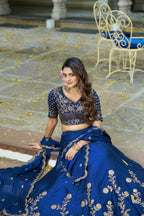 Lorenvalley Fashion Navyblue Rangoli Silk Sequins and Thread Embroidery Work Lehenga Choli with Dupatta | Grocsy